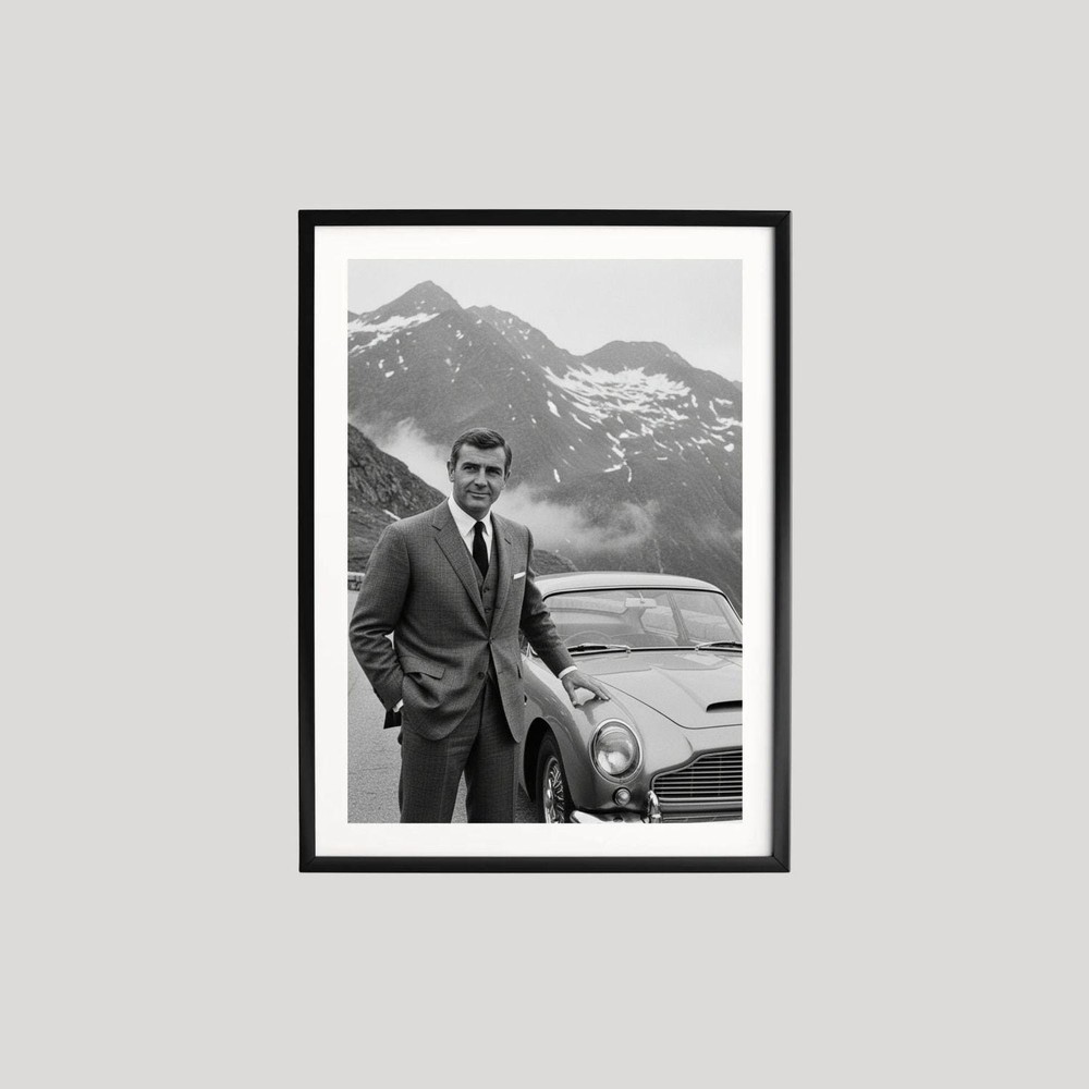 Sean Connery James Bond Poster Black White Vintage Old Hollywood Wall Art