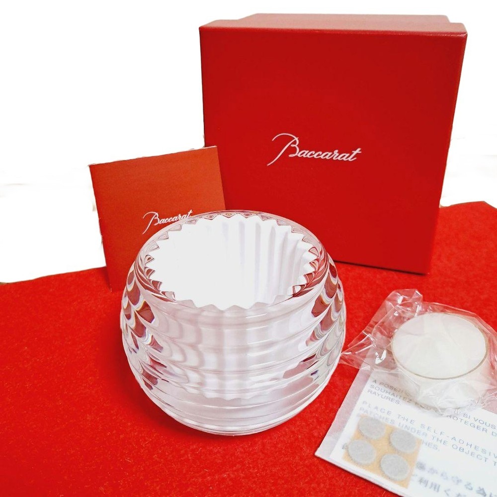 Baccarat Eye Candle Holder Clear Crystal Ribbed Glass Round Near mint