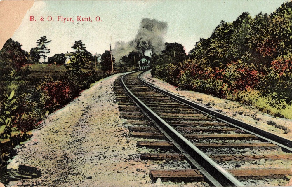 B. & O. Flyer Train, Kent, Ohio OH - 1908 Vintage Postcard