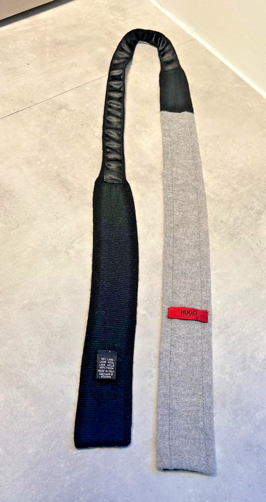 Hugo Boss  100% Wool Neck Tie Black and Grey -  Made In Italy - NWOT