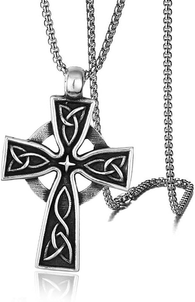 Men's Large Celtic Trinity Knot Cross Pendant Necklace Stainless Steel Jewelry