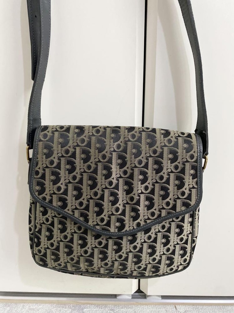 Dior Vintage Trotter Shoulder Bag Beige Black All-Over Pattern