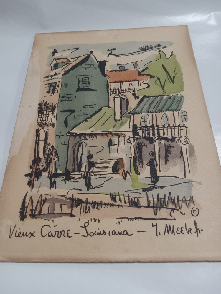 Thomas Meek Jr Vieux Carré-Louisiana ORIGINAL 1951 WATERCOLOR NICE