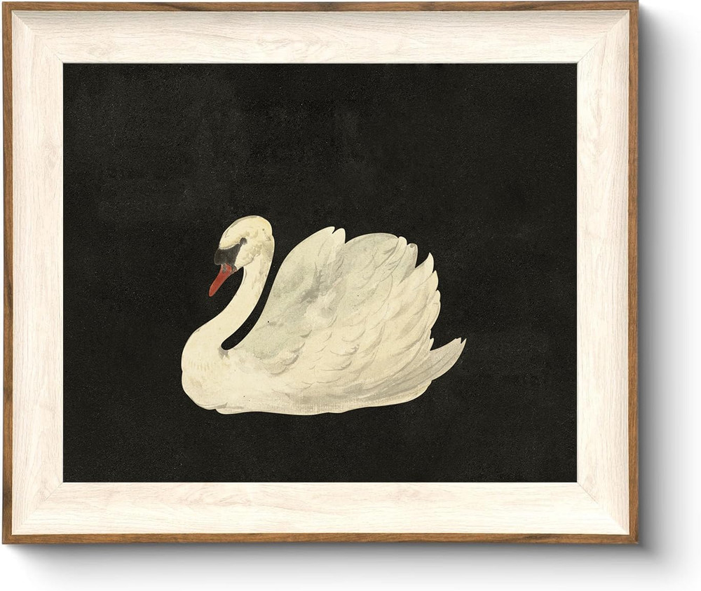 Vintage Framed Wall Art for Living Room, Vintage Swan Canvas Oil Painting for Ba