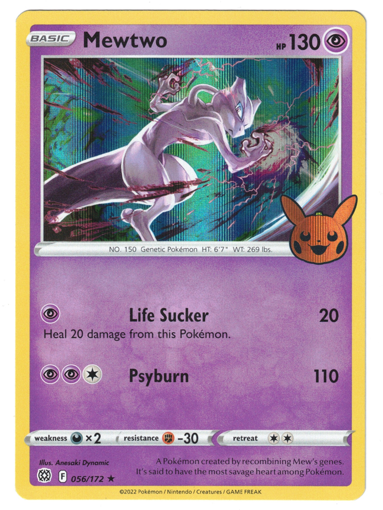 Pokemon TCG Halloween Trick Or Trade Mewtwo 56/172 Holo Rare Card Mint NM