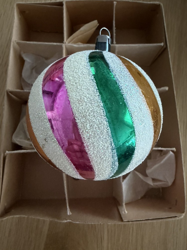 Vintage Stripe Glass Christmas Ornament (No Box )