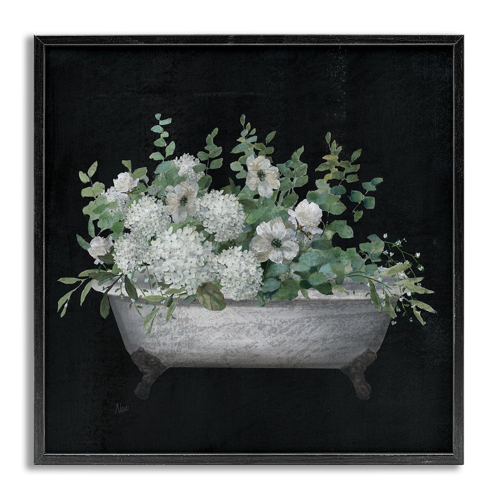 Baño floral sobre diseño de arte en giclee enmarcado negro por Nan