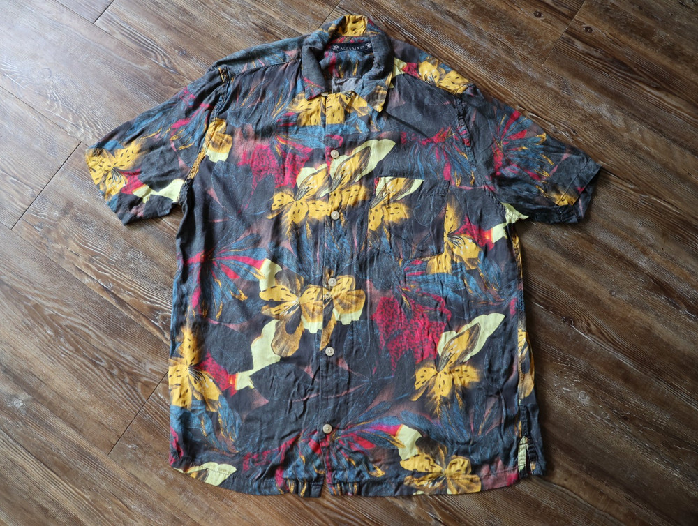 AllSaints Goldberg Dark Tropical Floral Aloha Shirt Relaxed Fit Mens Medium