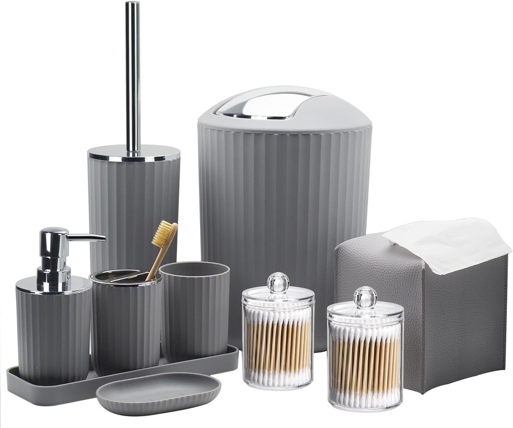 Bathroom Accessory Set - 10 Piece Grey Accessories with