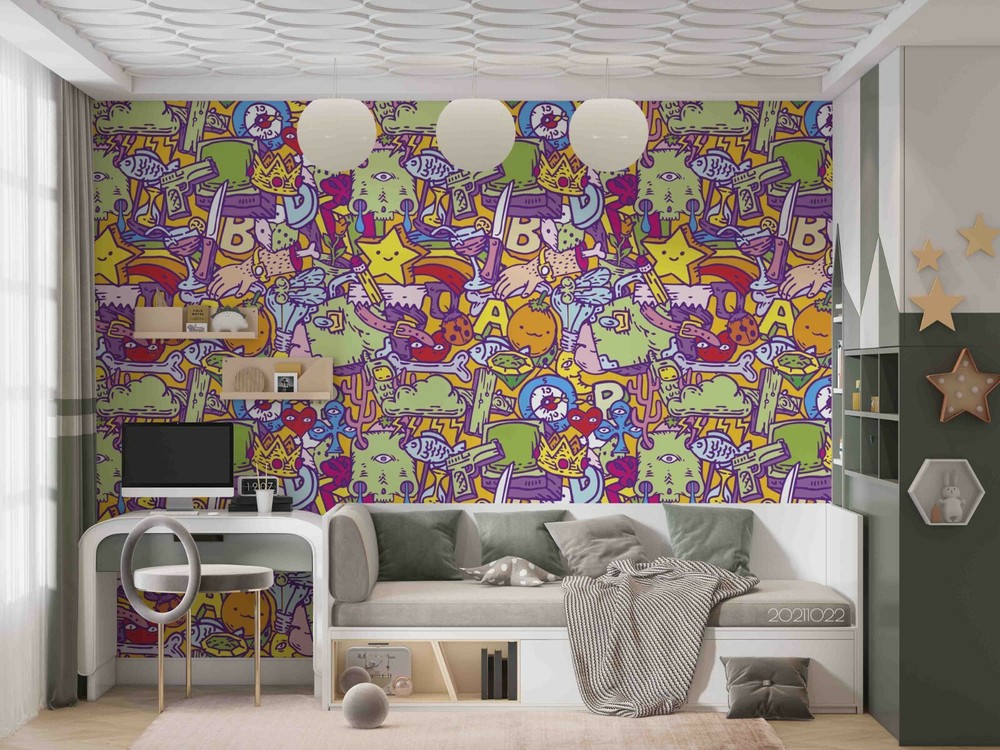 3D Abstract Artistic Graffiti Self-adhesive Removable Wallpaper Murals Wall 707-image