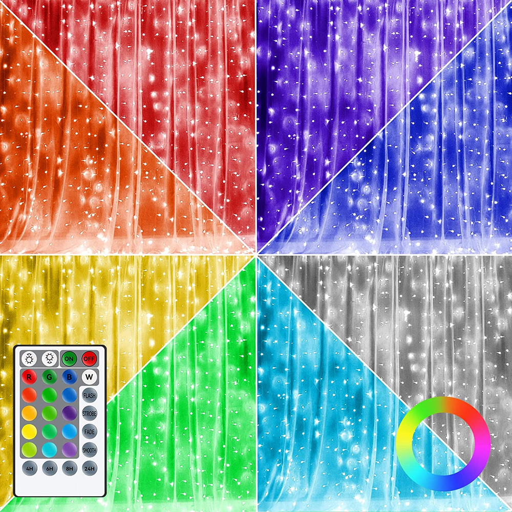 300 LED RGB Color Changing Window Curtain Fairy Lights with Copper Wire