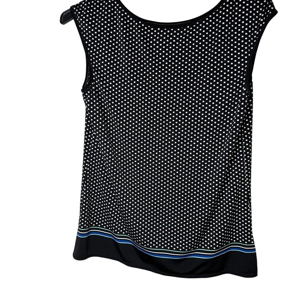 Max Studio Womens Black White Geometric Print Sleeveless Boat Neck Blouse Large