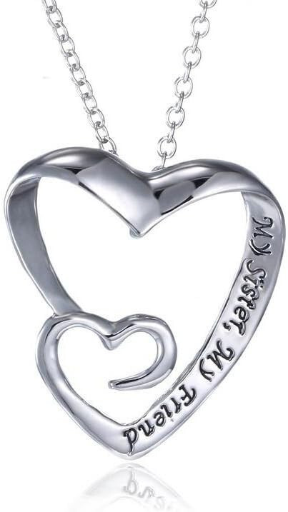 Sister Friendship Heart Pendant Necklace 1.2x1.1 Inch with 18 Inch Chain