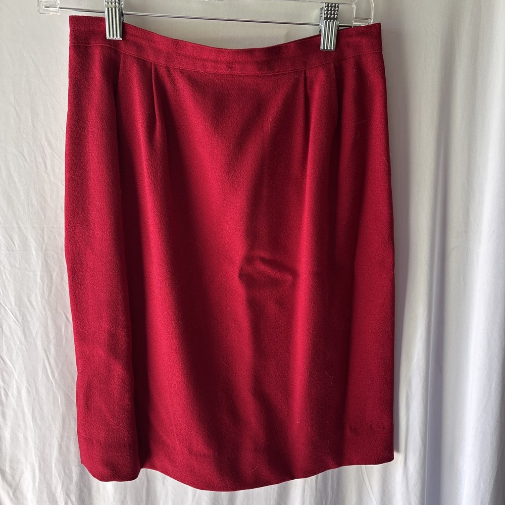 Women's Red 100% Wool Lined Midi Pencil Skirt Size 8 Unbranded Zip Closure