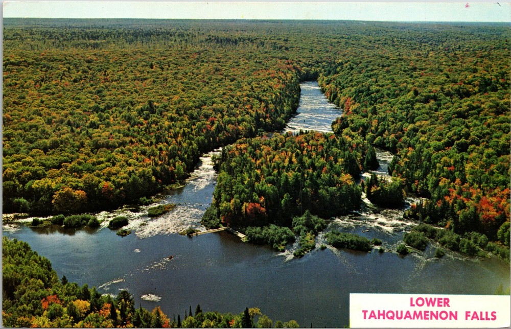 Aerial View of Lower Tahquamenon Falls Chippewa County Michigan Vintage Postcard