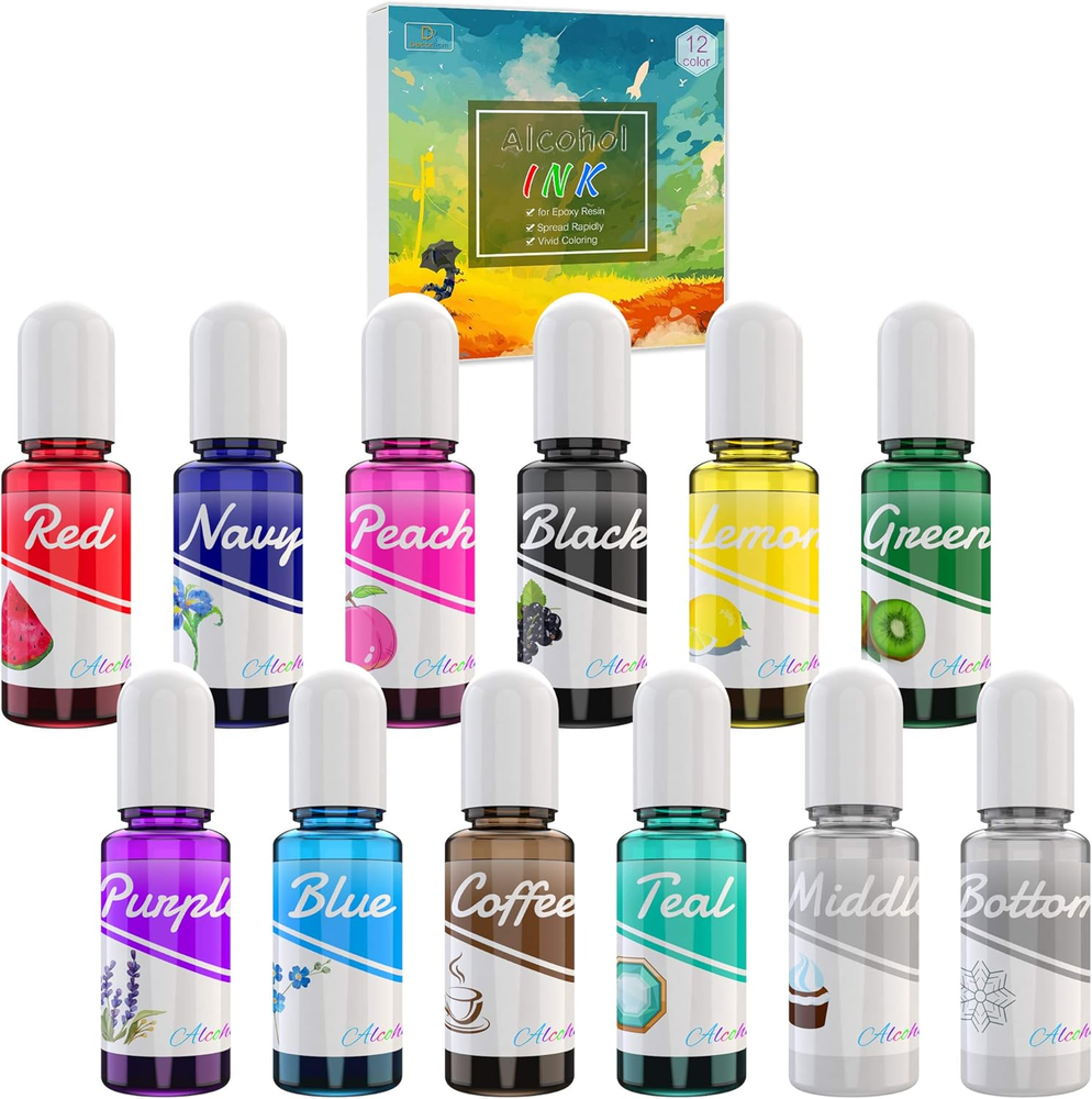 12 Vibrant Alcohol Inks for Epoxy Resin Art and Crafts