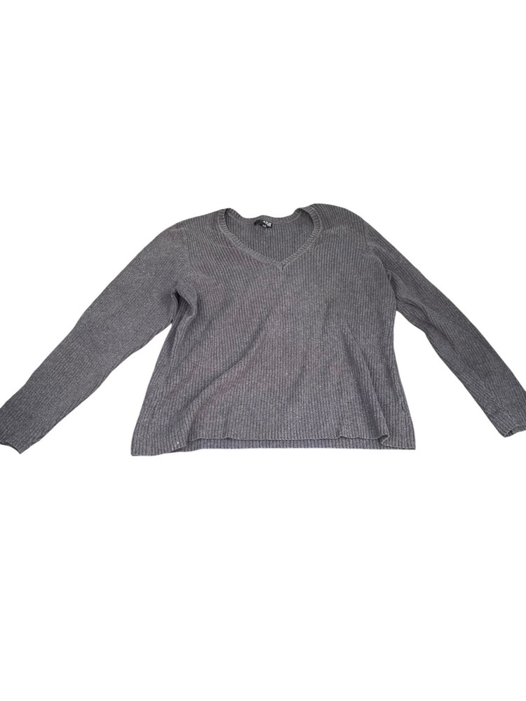 A.N.A A New Approach Womens XL Gray Rib Knit Sweater V Neck Long Sleeve