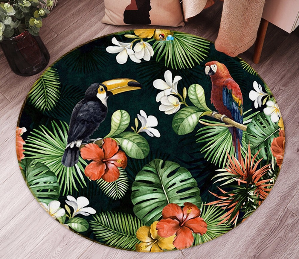 3D Petal Parrot Round Game Rug Mat Elegant Photo Carpet 2023