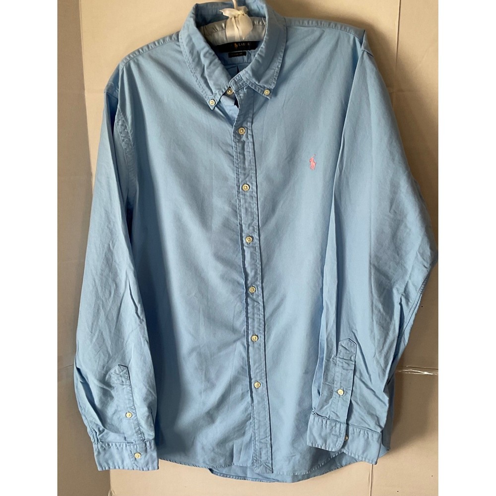 Ralph Lauren Mens Classic Fit Oxford Button Down Shirt Light Blue Pink Pony L