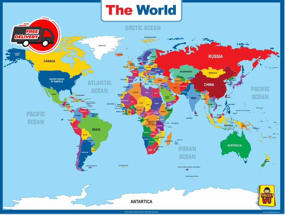 World Map Laminated Poster -Double Side Educational Poster For Kids/Adults -17 x