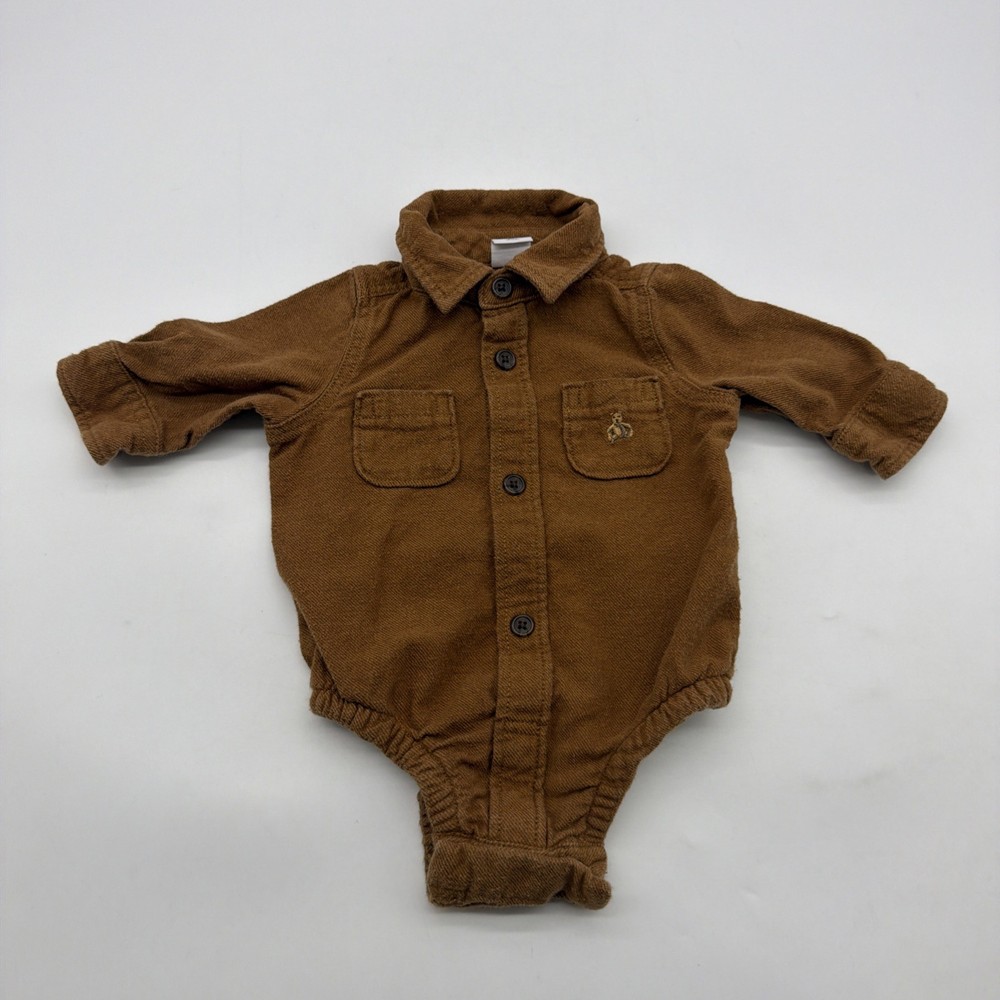 Baby Gap One Piece Button Up Shirt Boys Size 0-3M Brown Pocket.#43888