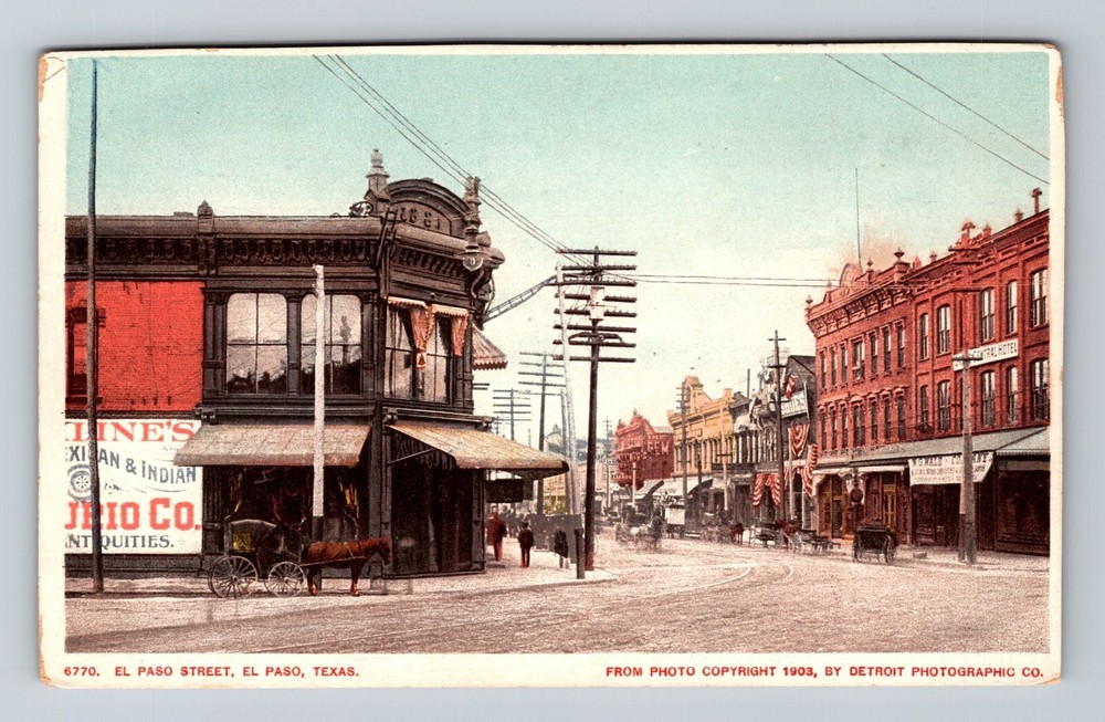 El Paso TX-Texas, El Paso St., Mexican & Indian Curio Co., Vintage Postcard