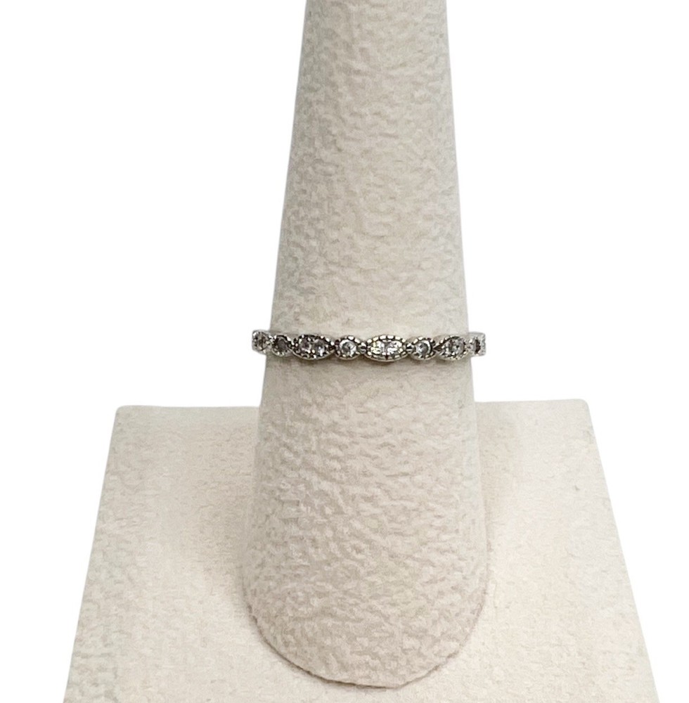 Marquise & Round Shapes Clear Glass Stones Sterling Silver Stackable Ring 7.75