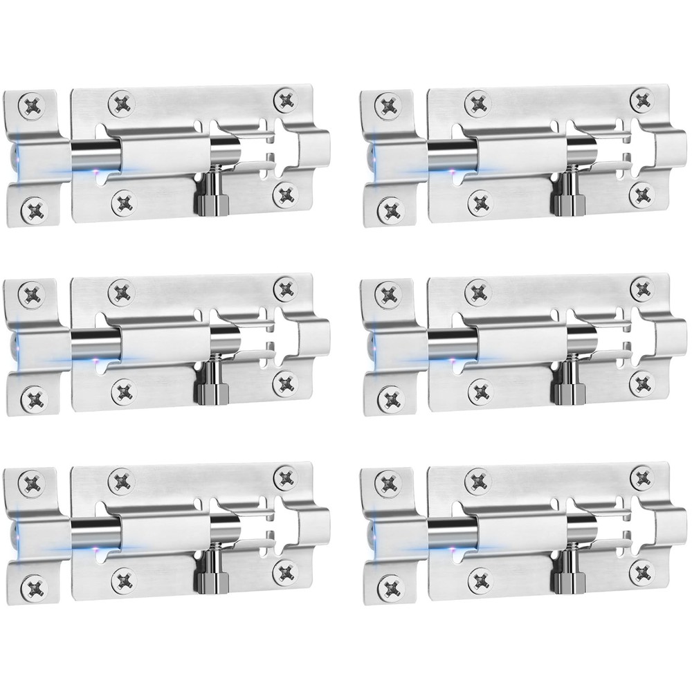 6 Pack 3 Inch Slide Lock Barrel Bolt Latch Premium Stainless Steel Door Lock