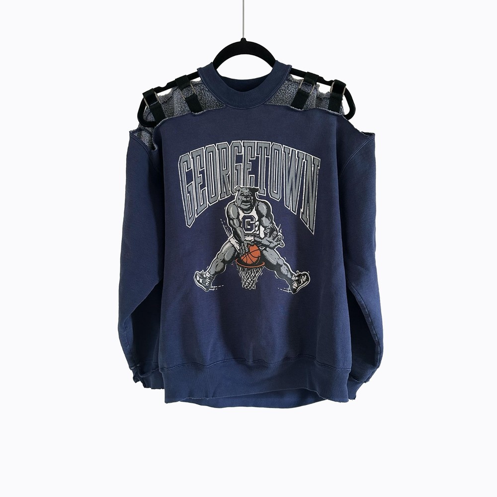 Vintage Georgetown Navy Sweatshirt 2XL Furst Of A Kind Upcycled Shoulder Straps