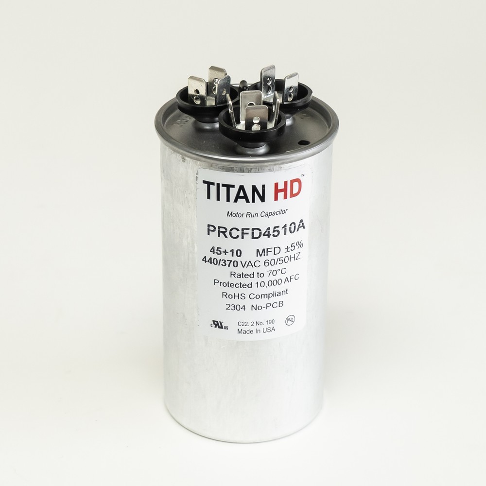 Titan HD Round Run Capacitor 45 + 10 MFD 370/440 VAC PRCFD4510A Made in USA