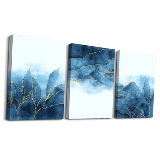 Gray Blue Abstract Canvas Wall Art Set of 3 16x24 Inches-image