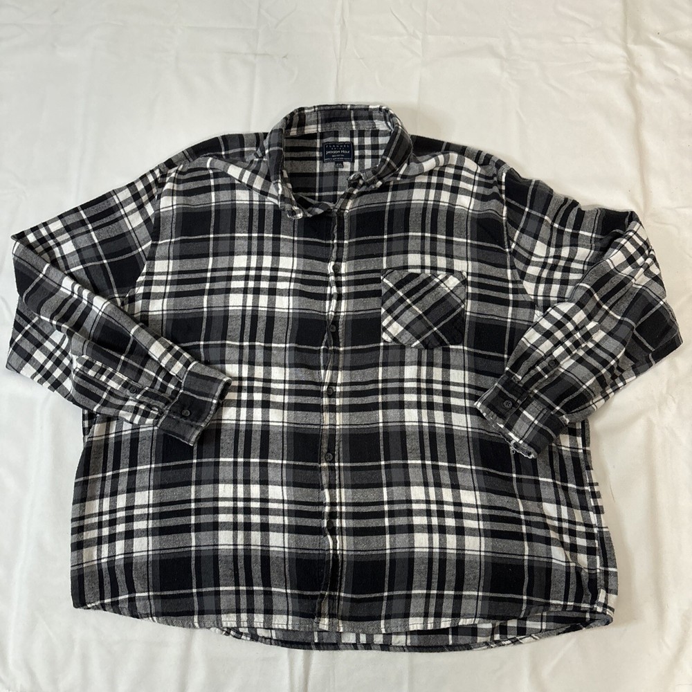 Jackson Hole Mens Plaid Flannel Button Down Shirt Navy Blue White Size 4XL