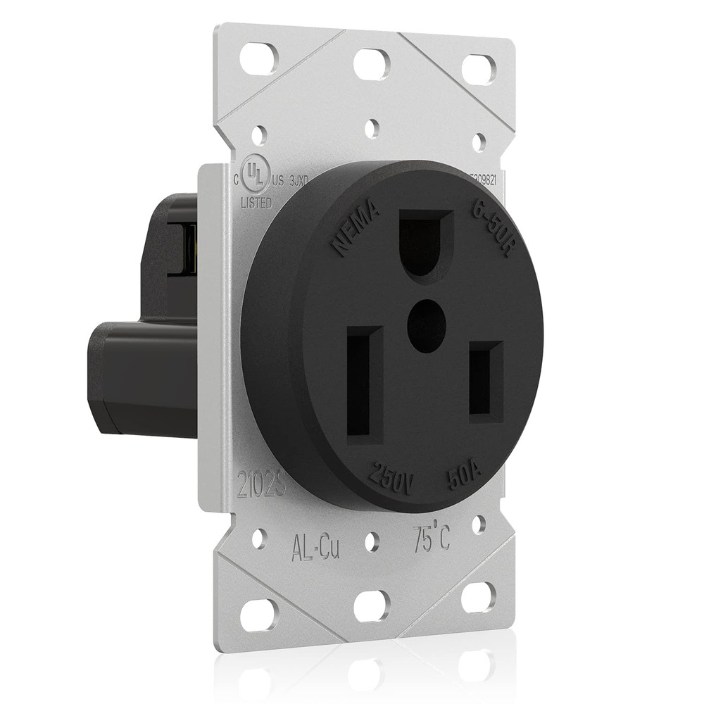 50 Amps 250V Flush Mounting Power Outlet, NEMA 6-50R Receptacle, Straight Blade