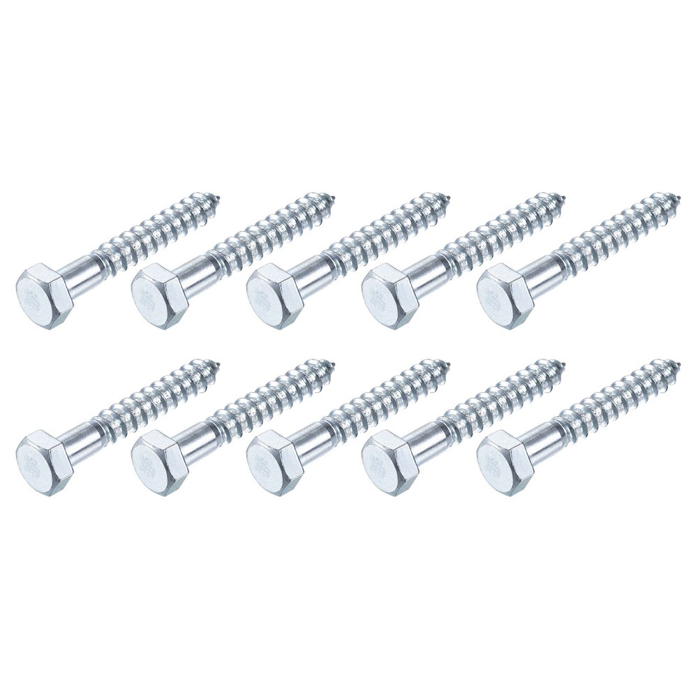 M12x80mm Hex Lag Screws 10Pcs Carbon Steel Self-Tapping Wood Bolts