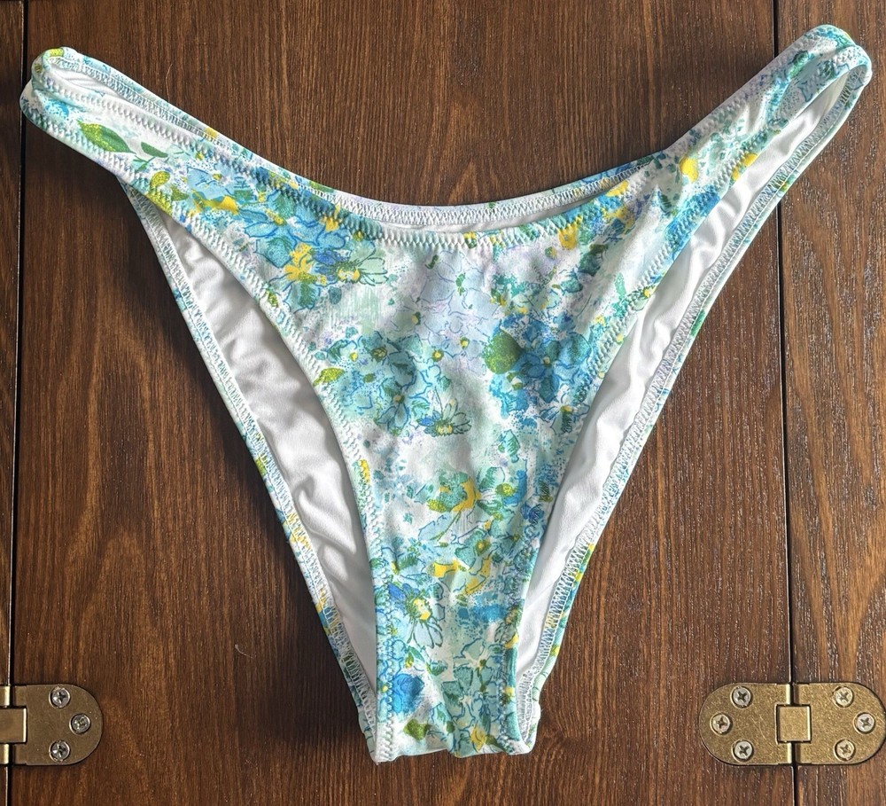 Victoria's Secret Swim Brazilian Bikini Bottom Blue, Green, And Yellow Floral