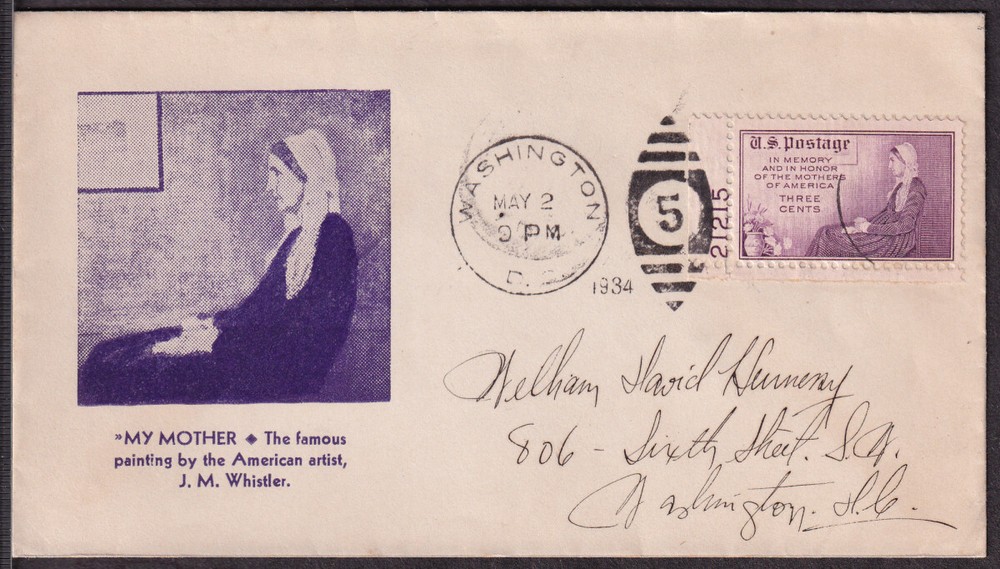 1934 Mothers of America Sc 737-39 FDC with Fairway cachet hand-cancel (DC