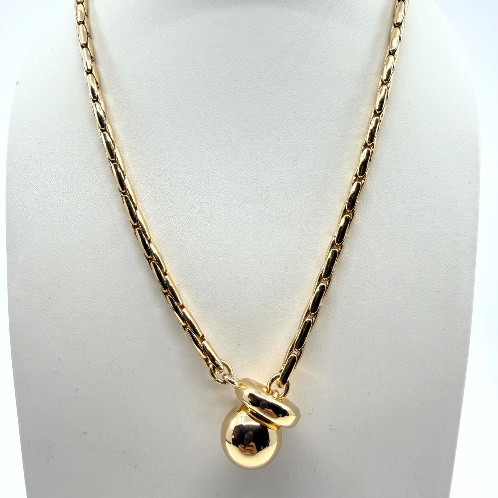 Vintage Gold Tone Chunky Ball Drop Pendant Necklace Retro Thick Link Chain Y2K