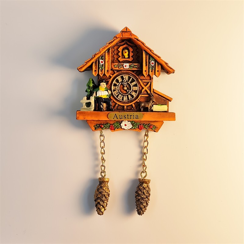 Europe Austria Goat Accordion Cuckoo Clock Resin Fridge Magnet Souvenir