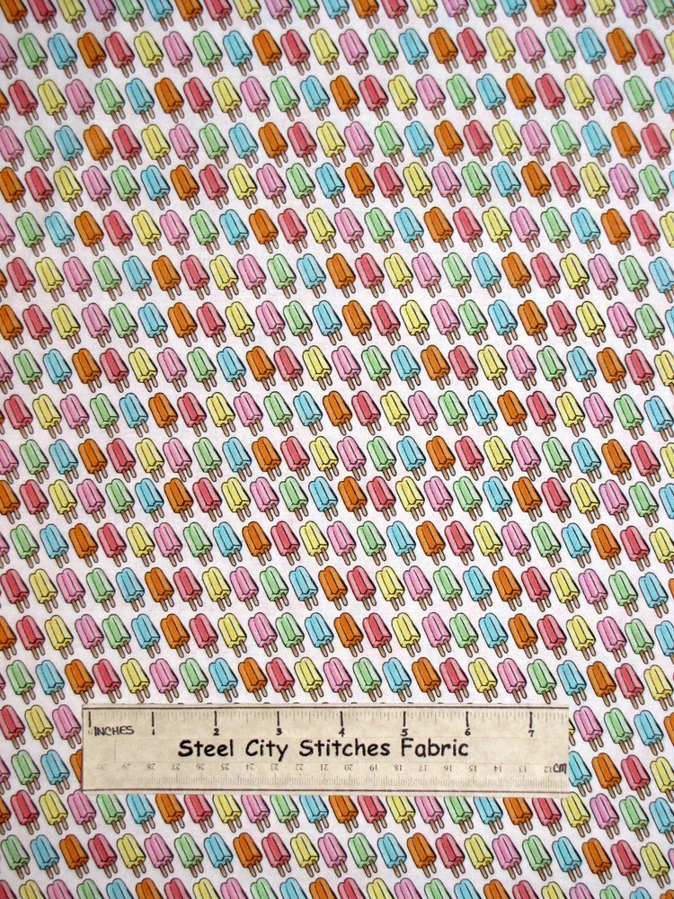 Timeless Treasures Ice Cream Ice Pop Frozen Treat White 9235 Cotton Fabric YARD