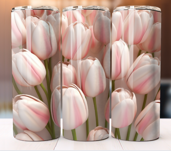 20oz Tulips Floral Bloom Patterly Skinny Tumbler with Lid and Straw