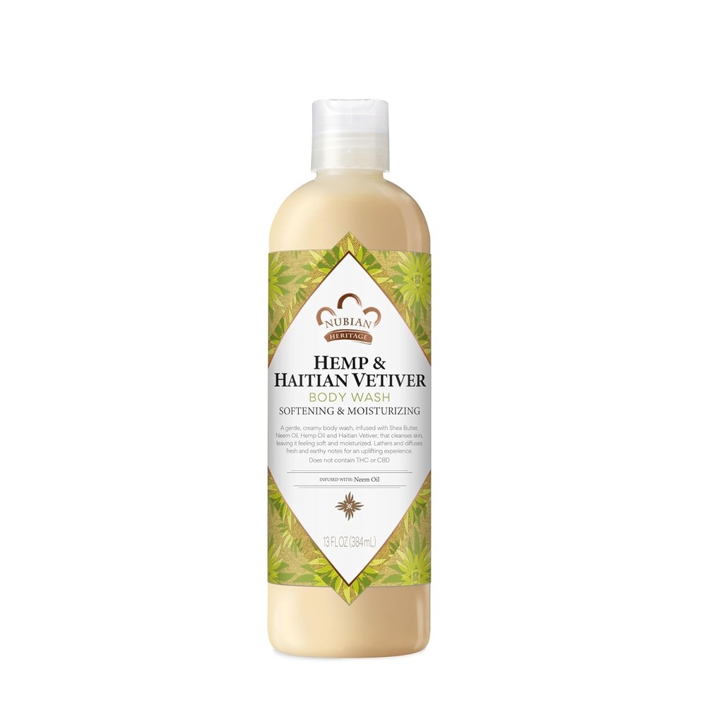 Nubian Heritage Indian Hemp Sulfate Free Body Wash 13 Ounces Natural Cleanser