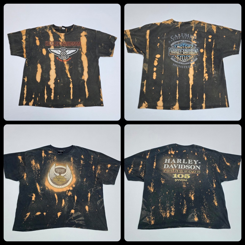 Harley-Davidson Men’s 3XL Tee Lot Black Graphic Shirts Bleach Tie Dye