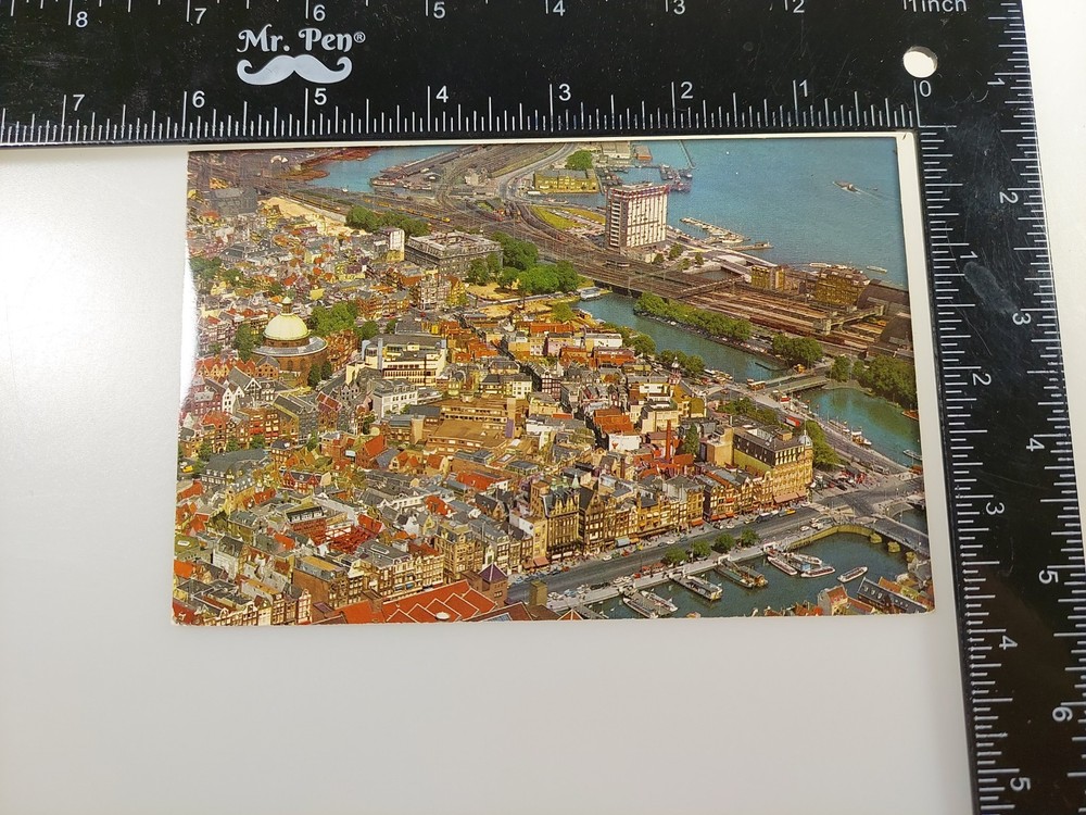 Vintage Postcard Amsterdam Netherlands Damrak Waterfront View