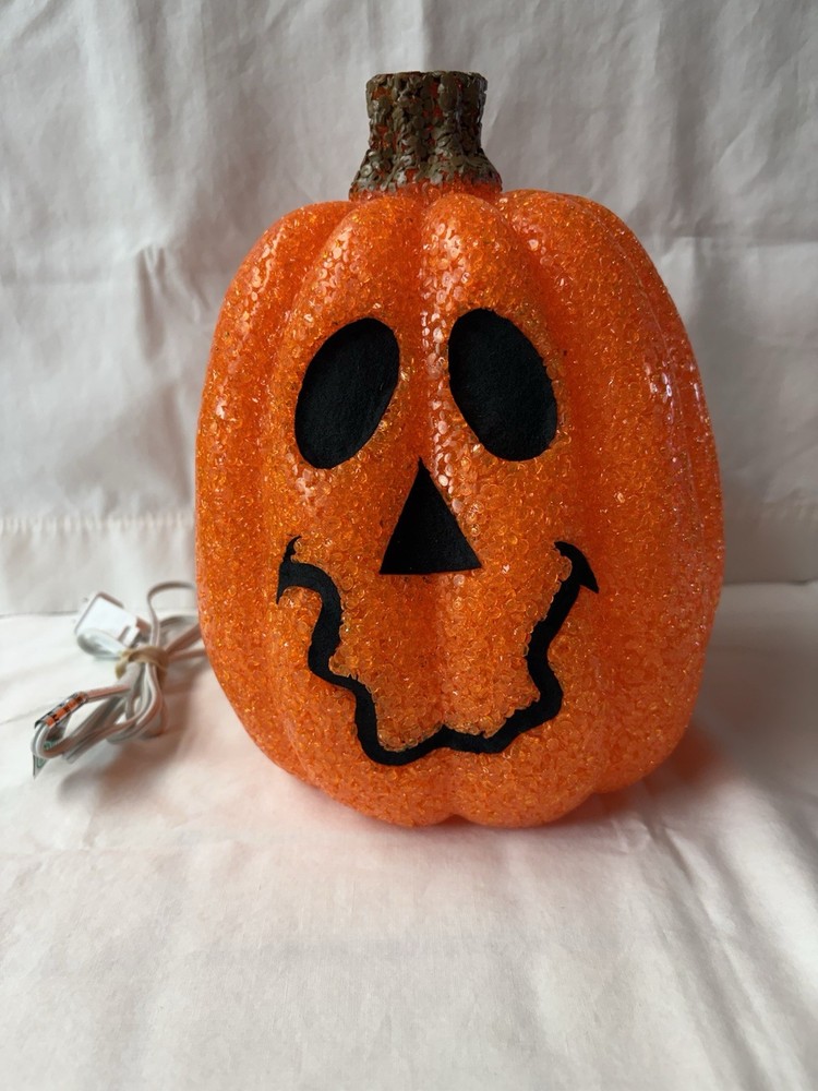 Vtg Seasons Melted Plastic Popcorn Jack O'Lantern Light Up Halloween Pumpkin 10