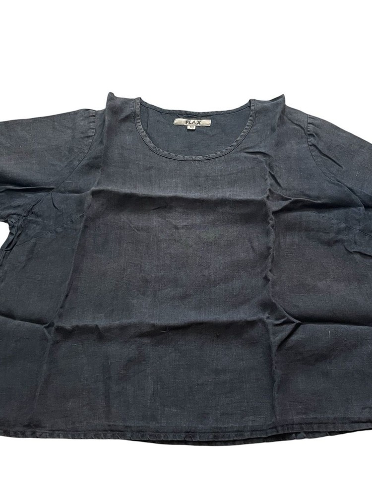 FLAX 100% Linen Black Scoop Neck T-Shirt Resort Lagenlook Boho Size 1X Plus