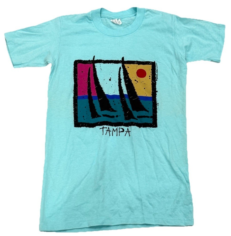 Vintage Tampa Light Blue 90s Single Stitch USA Tee Shirt Men’s Size Small