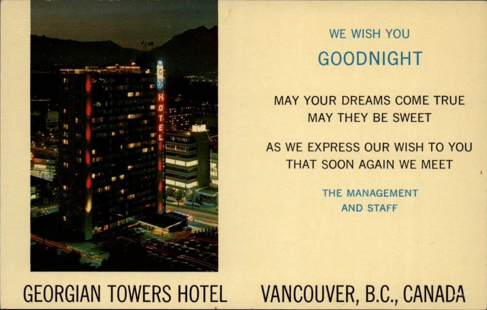 Canada Vancouver British Columbia Georgian Towers Hotel ~ vintage postcard