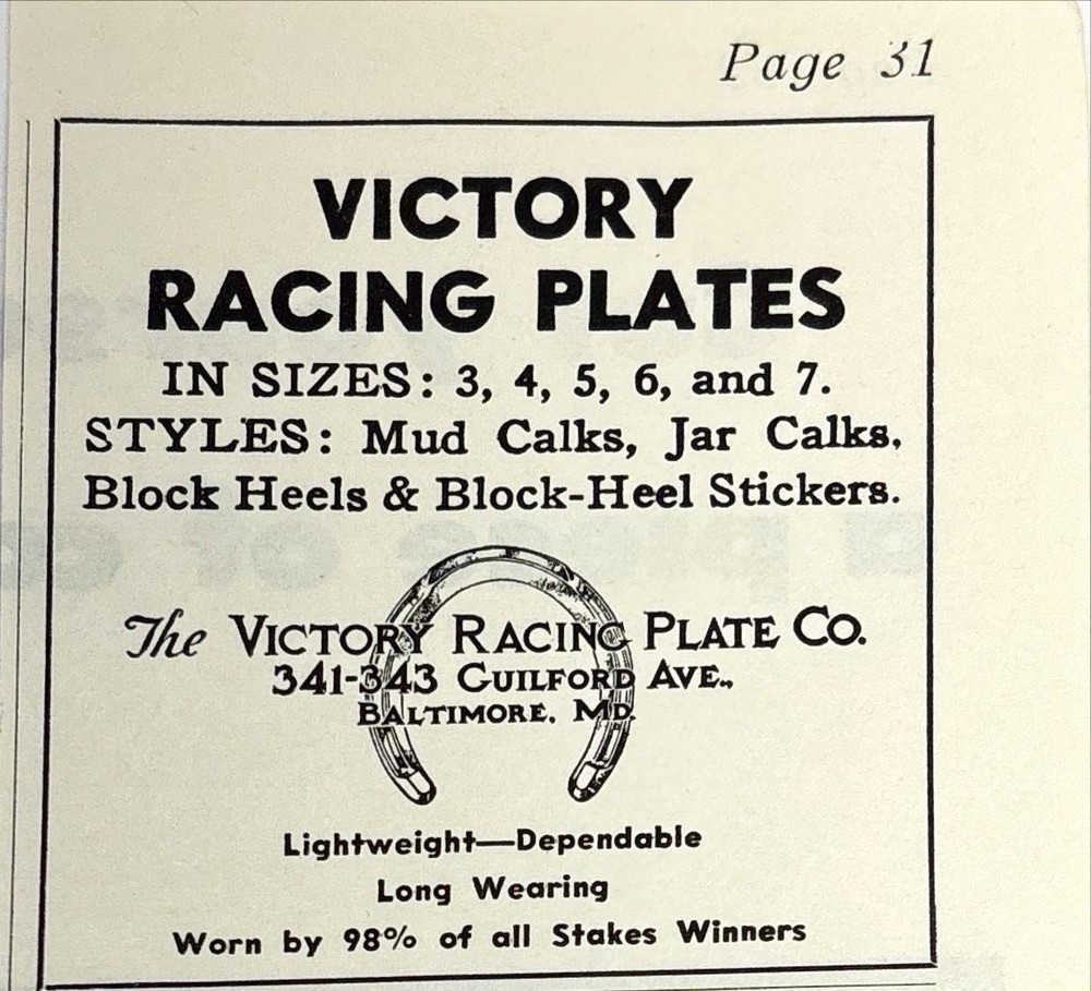 Victory Race Plate Company, Horseshoes, Baltimore Maryland Vintage Print Ad 1959