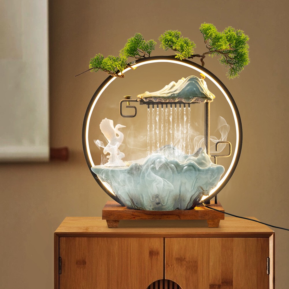 Tabletop Water Fountain Indoor Waterfall with LED Light Mist Desk Fountain 110V
