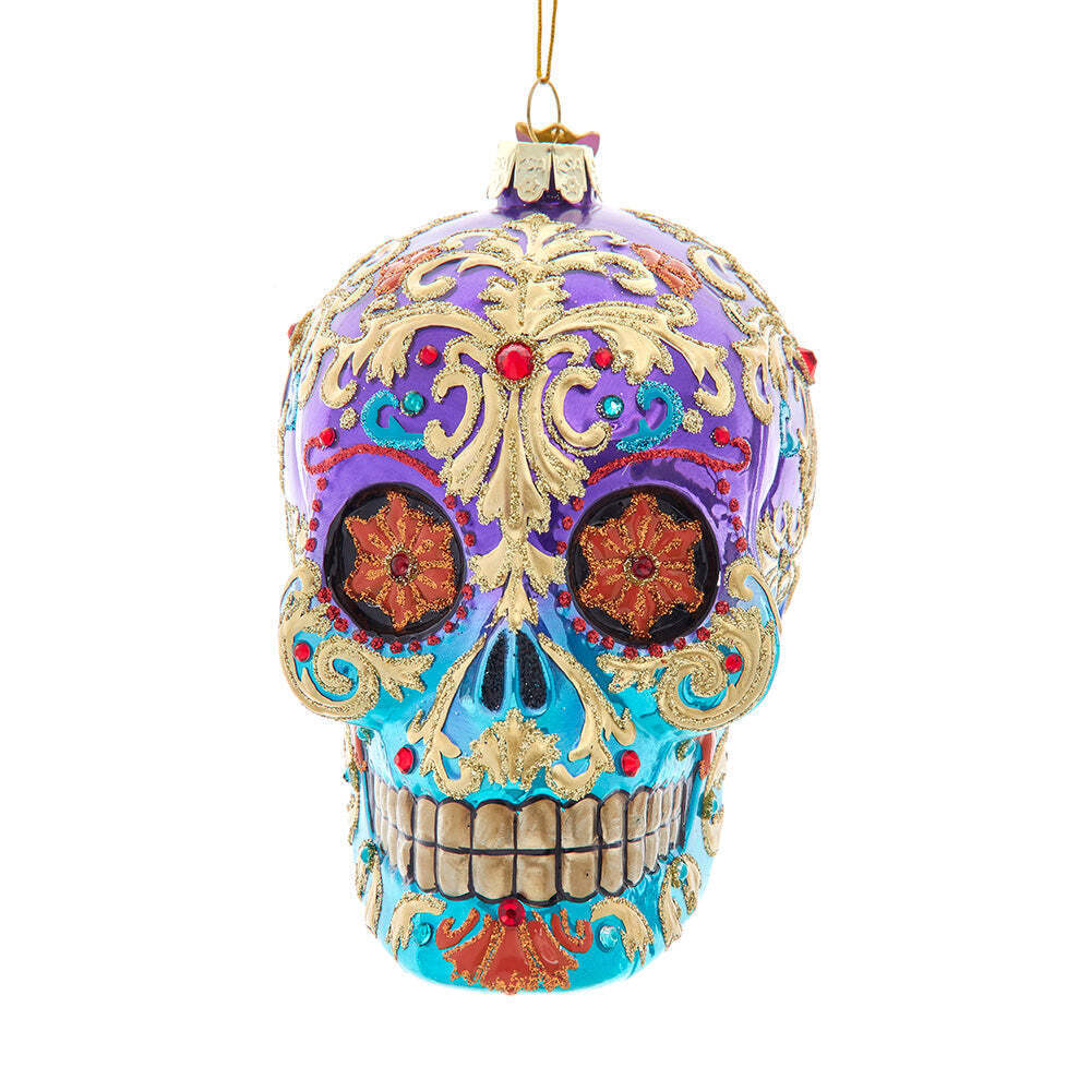 Bellissimo Sugar Skull Glass Ornament 4.75